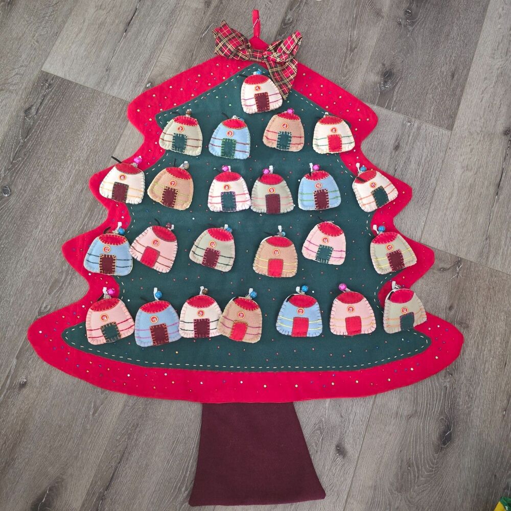 Felt & Sequins 40" Advent Calendar Christmas Tree 3D holders Vintage 80's EUC